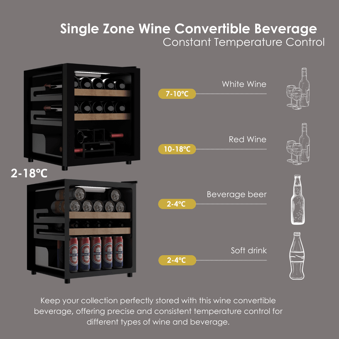 DETAILS: LECAVIST Beverage Fridge - 14 Bottle - Single Zone - Freestanding - Black (LEK14PV) - Freestanding - LeCavist Wine Cabinets