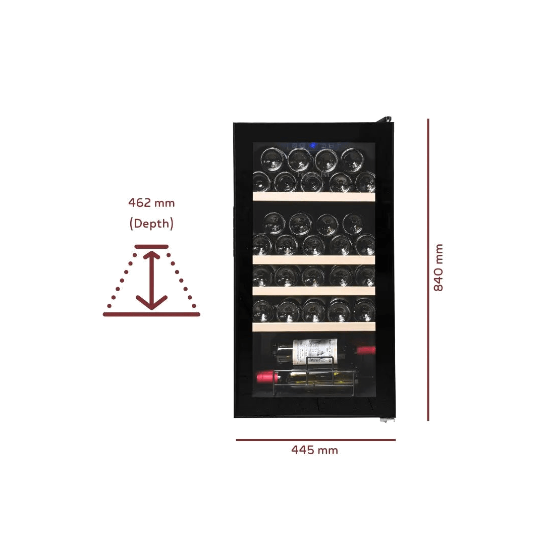 DETAILS: LECAVIST Beverage Fridge - 33 Bottle - Single Zone - Freestanding - Black (LEK33PV) - Freestanding - LeCavist Wine Cabinets