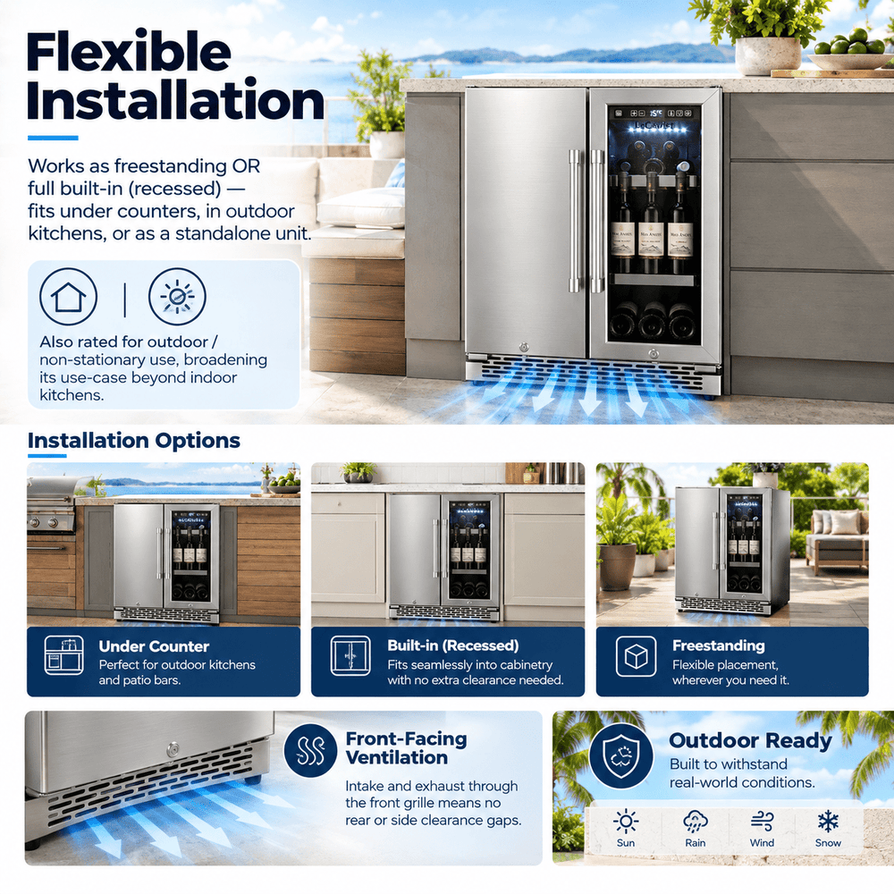 LECAVIST Outdoor Wine & Beverage Cabinet - 60cm - Dual Zone - Stainless Steel (LCSOD126VX2Z) - Outdoor - LeCavist Wine Cabinets