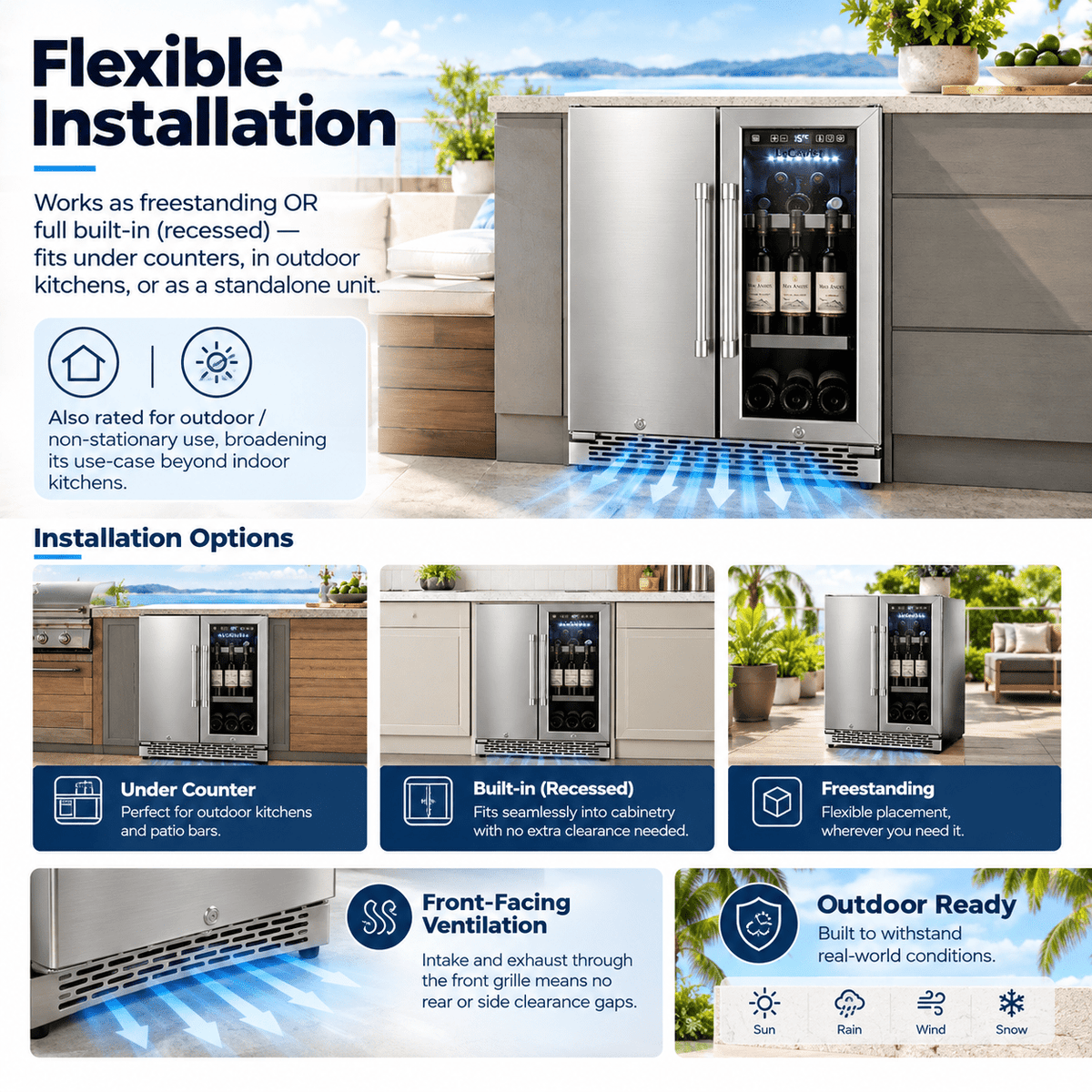 LECAVIST Outdoor Wine & Beverage Cabinet - 60cm - Dual Zone - Stainless Steel (LCSOD126VX2Z) - Outdoor - LeCavist Wine Cabinets