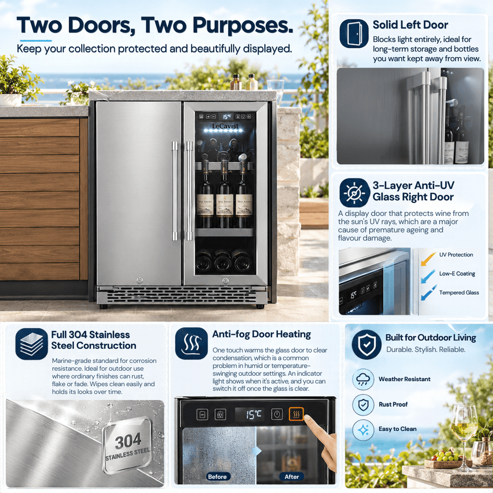 LECAVIST Outdoor Wine & Beverage Cabinet - 60cm - Dual Zone - Stainless Steel (LCSOD126VX2Z) - Outdoor - LeCavist Wine Cabinets