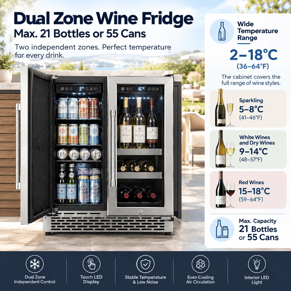 LECAVIST Outdoor Wine & Beverage Cabinet - 60cm - Dual Zone - Stainless Steel (LCSOD126VX2Z) - Outdoor - LeCavist Wine Cabinets