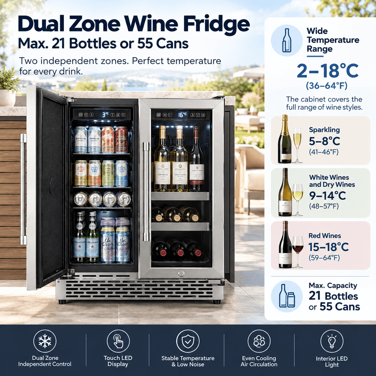 LECAVIST Outdoor Wine & Beverage Cabinet - 60cm - Dual Zone - Stainless Steel (LCSOD126VX2Z) - Outdoor - LeCavist Wine Cabinets