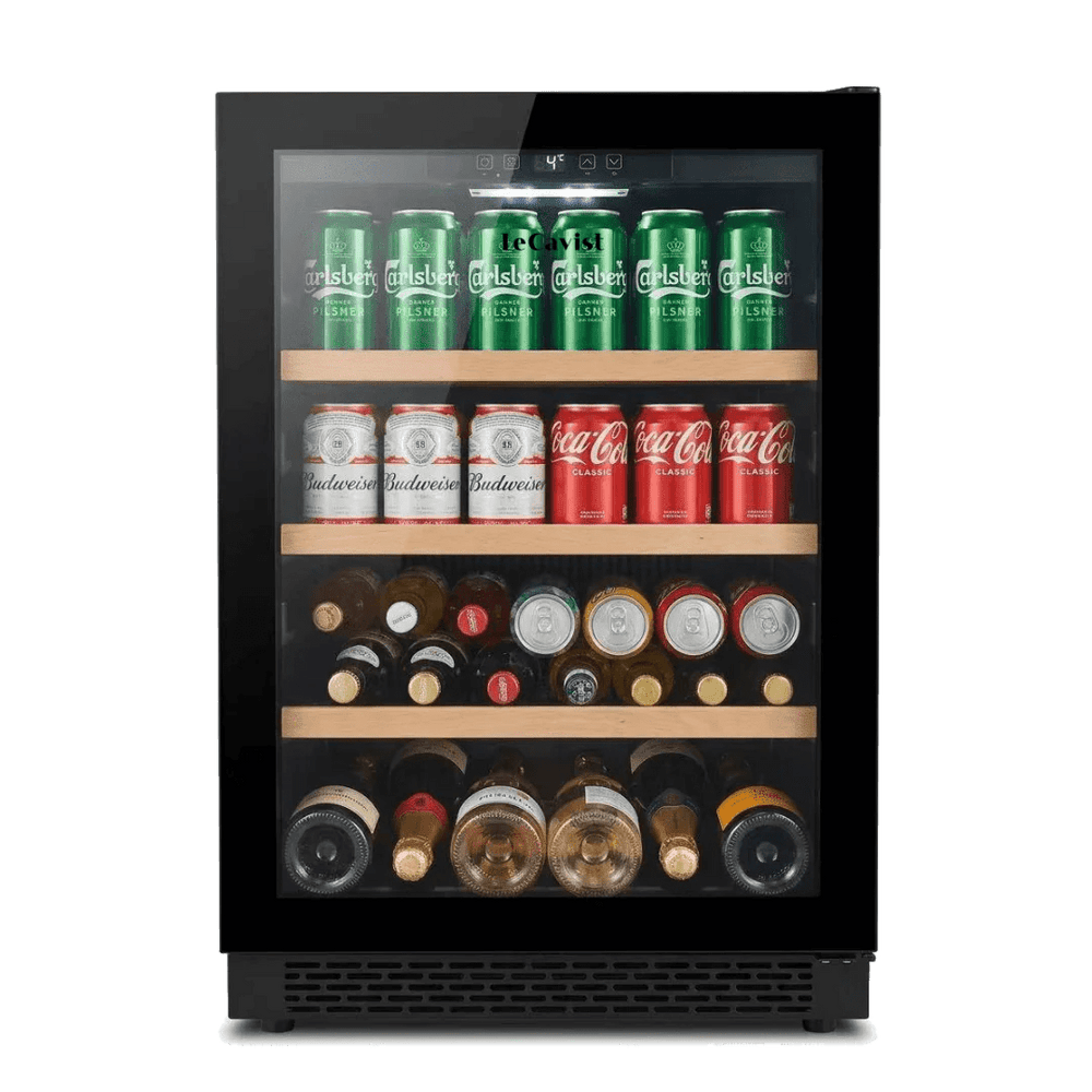 LECAVIST Wine & Beverage Cabinet Duo - 52 Bottle + 140L (LJ52VNBU + LJ140BC) – Single Zone Wine Storage & Beverage Cooling – Built-in – Black (LJ52140DUO) - Built-In - LeCavist Wine Cabinets
