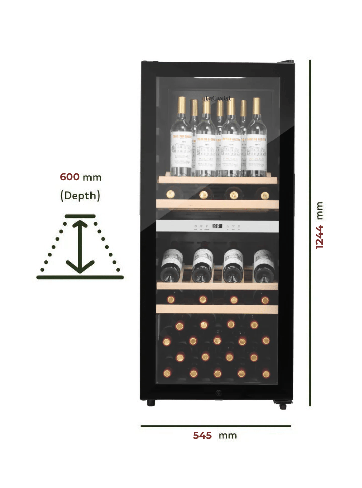 LECAVIST Wine Cabinet - 105 Bottle - Dual Zone - Freestanding - Black (LEK1052ZPV) - Freestanding - Lecavist Wine Cabinets