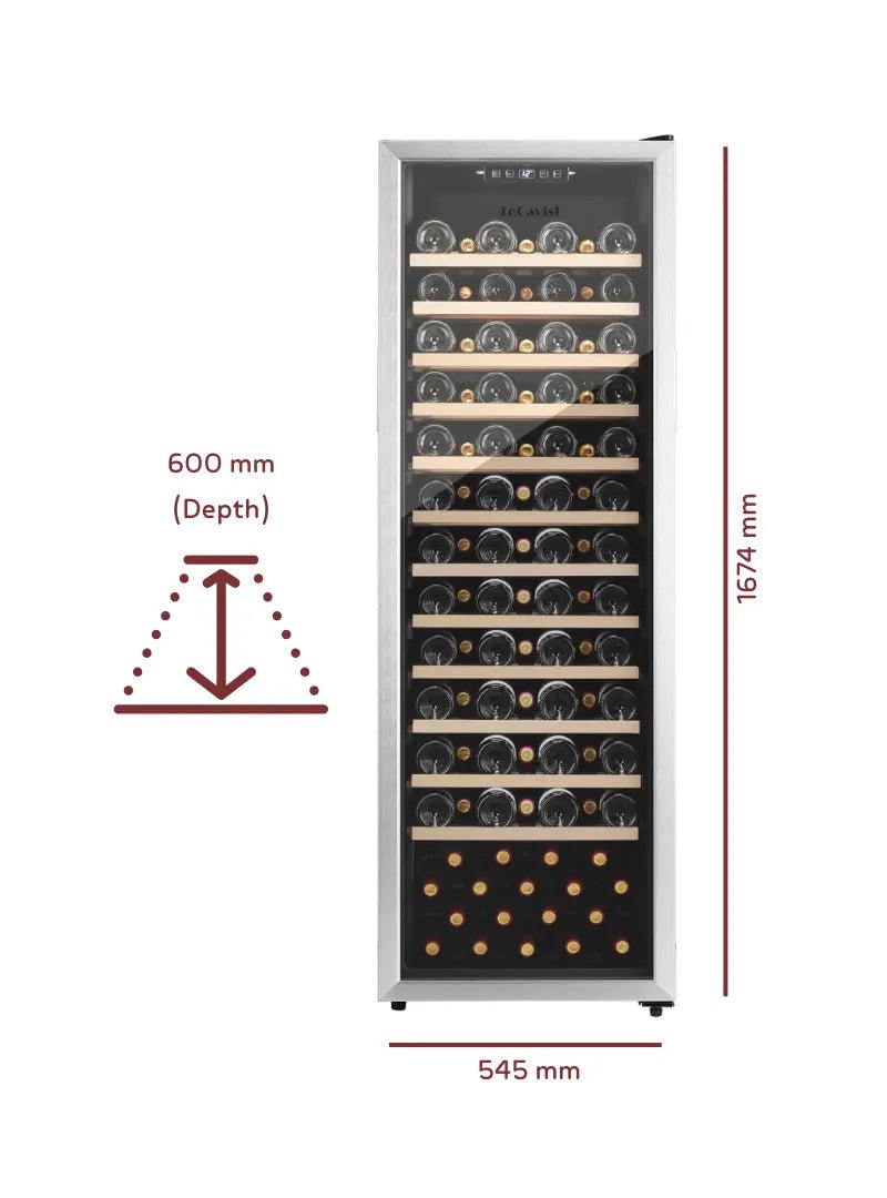 LECAVIST Wine Cabinet - 109 Bottle - Single Zone - Freestanding (LEK168PVXFS) - Freestanding - Lecavist AU