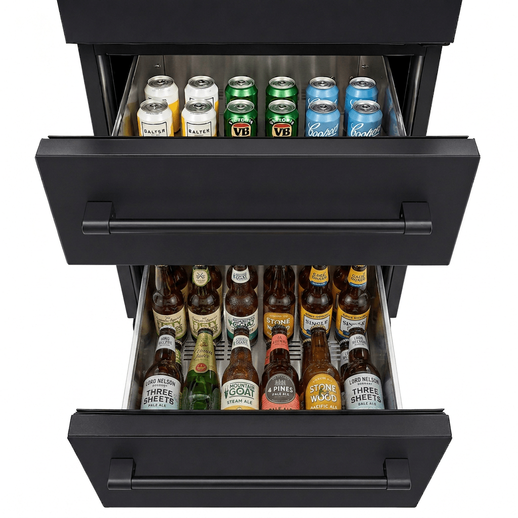 LECAVIST Wine Cabinet - 133 Bottle - Triple Zone with Beverage Drawers - Built-in - Black (LCS458VN2DP) - Built-In - LeCavist Wine Cabinets