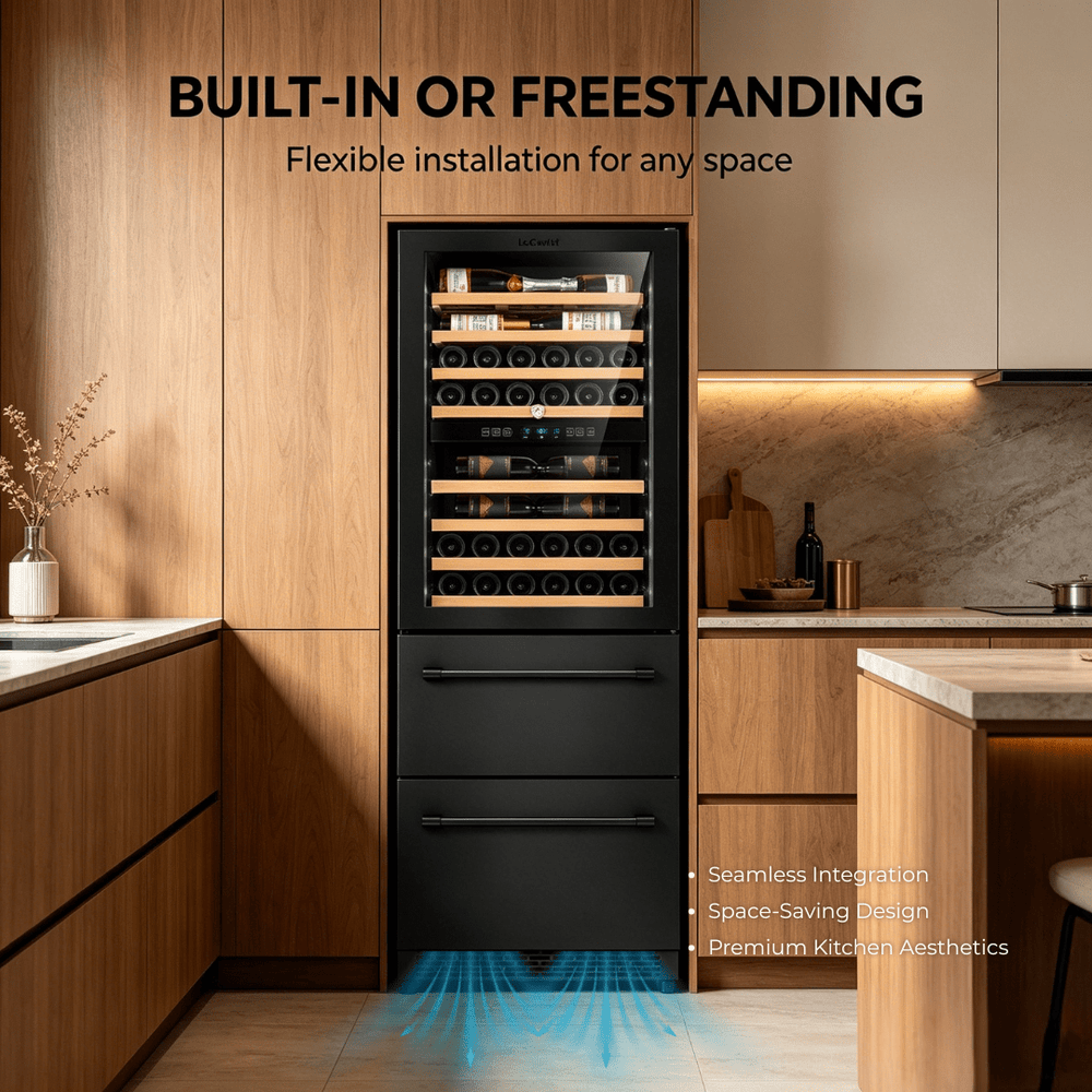 LECAVIST Wine Cabinet - 133 Bottle - Triple Zone with Beverage Drawers - Built-in - Black (LCS458VN2DP) - Built-In - LeCavist Wine Cabinets