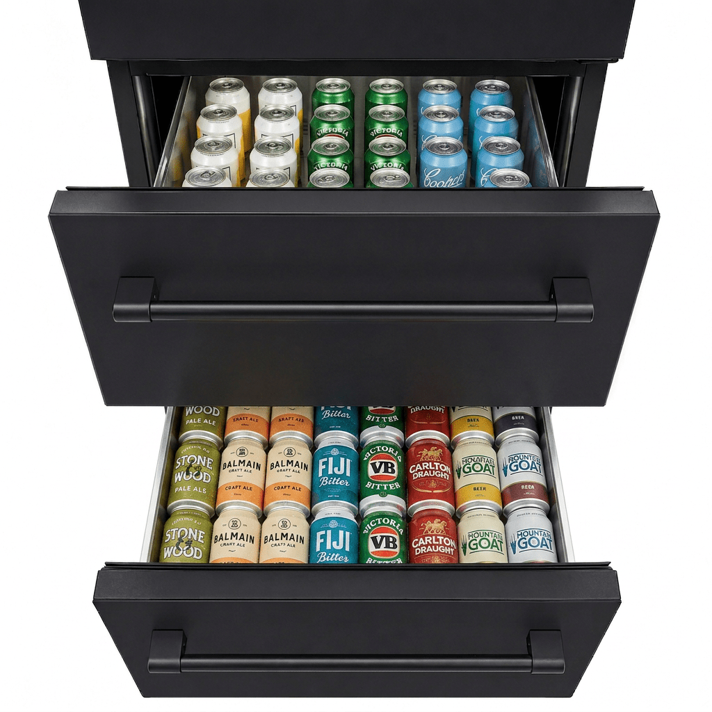 LECAVIST Wine Cabinet - 133 Bottle - Triple Zone with Beverage Drawers - Built-in - Black (LCS458VN2DP) - Built-In - LeCavist Wine Cabinets