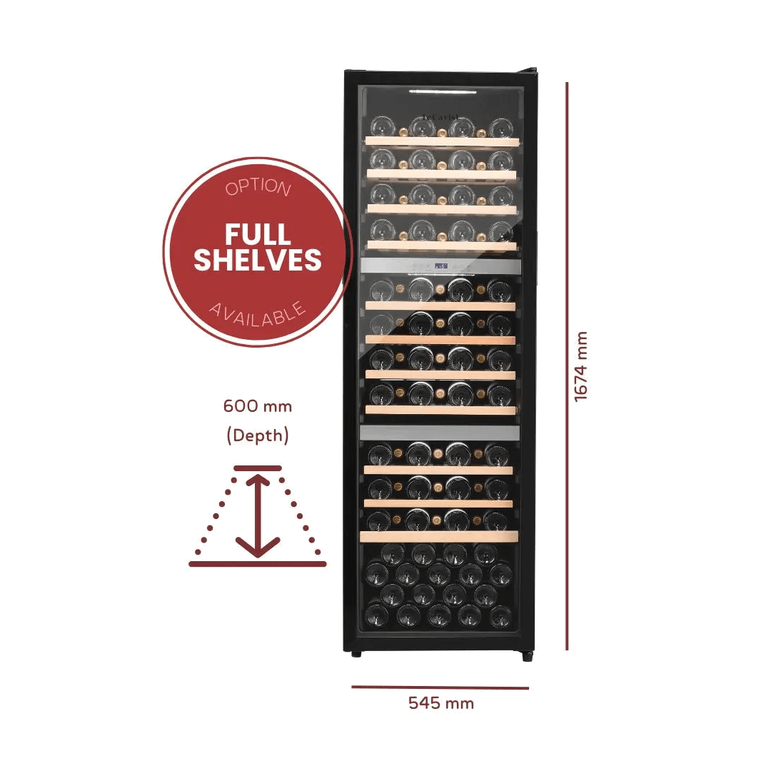 LECAVIST Wine Cabinet - 140 Bottle - Triple Zone - Freestanding - Black (LEK1403ZPV) - Freestanding - LeCavist Wine Cabinets