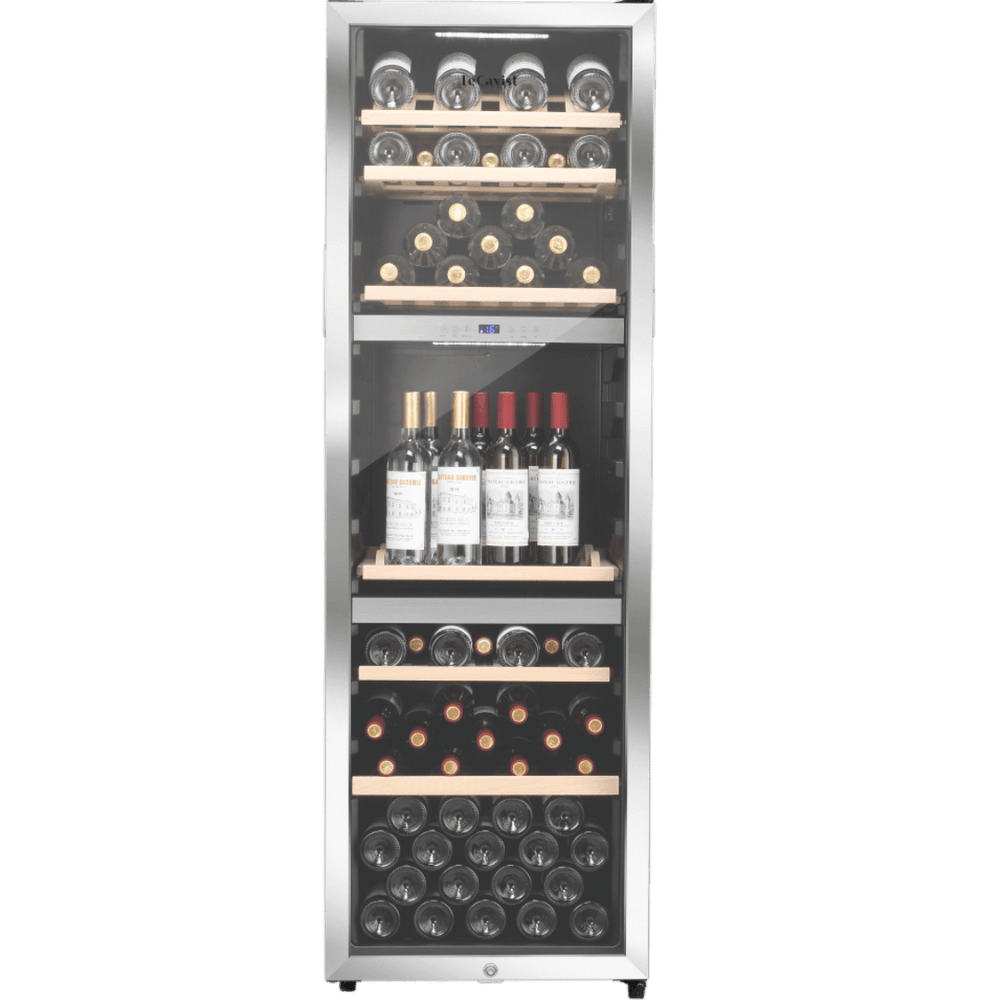 PRODUCT: LECAVIST Wine Cabinet - 140 Bottle - Triple Zone - Freestanding - Stainless Steel (LEK1403ZPVX) - Freestanding - LeCavist Wine Cabinets