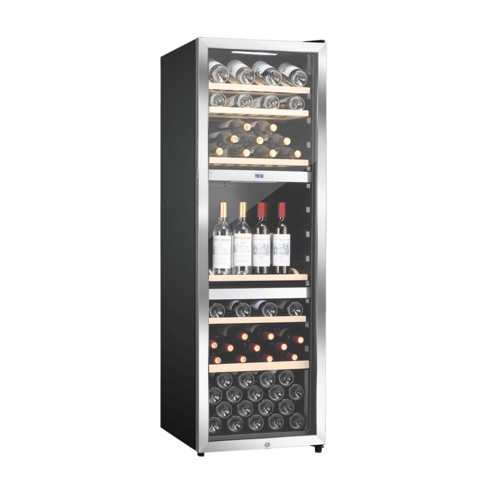 PRODUCT: LECAVIST Wine Cabinet - 140 Bottle - Triple Zone - Freestanding - Stainless Steel (LEK1403ZPVX) - Freestanding - LeCavist Wine Cabinets