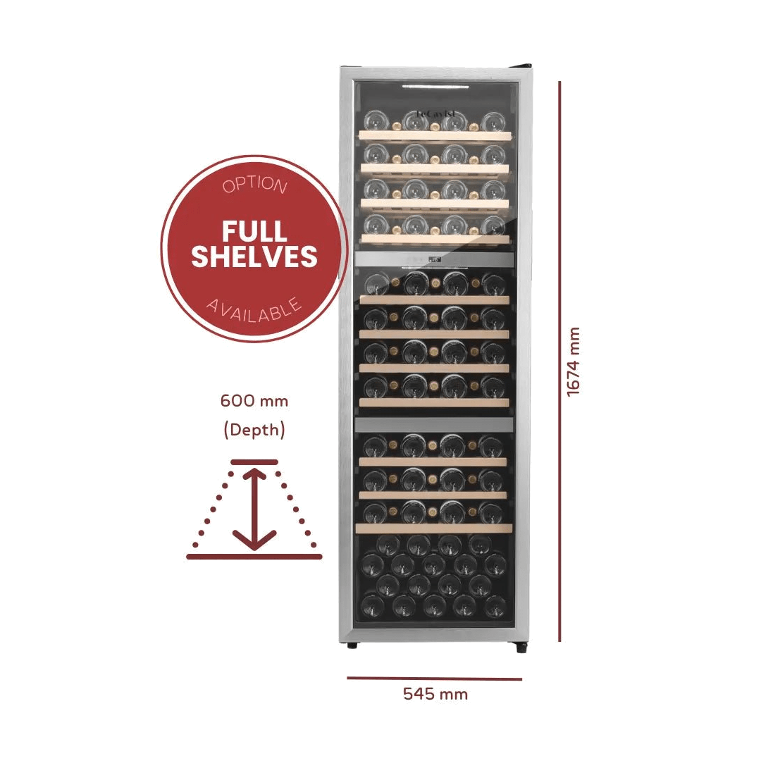 LECAVIST Wine Cabinet - 140 Bottle - Triple Zone - Freestanding - Stainless Steel (LEK1403ZPVX) - Freestanding - LeCavist Wine Cabinets