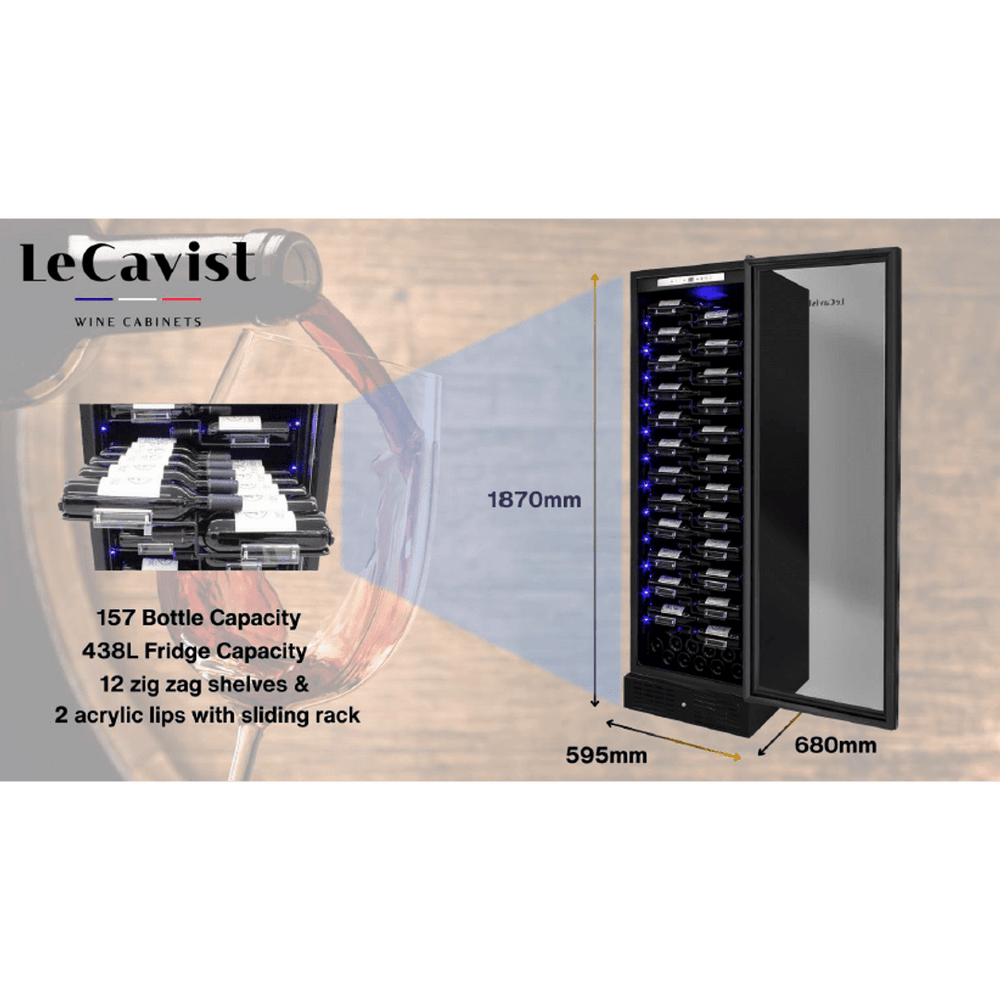 DETAILS: LECAVIST Wine Cabinet - 157 bottles - Single Zone - Built-in - Label view (LCS155VN1ZPRO) - Built-In - LeCavist Wine Cabinets