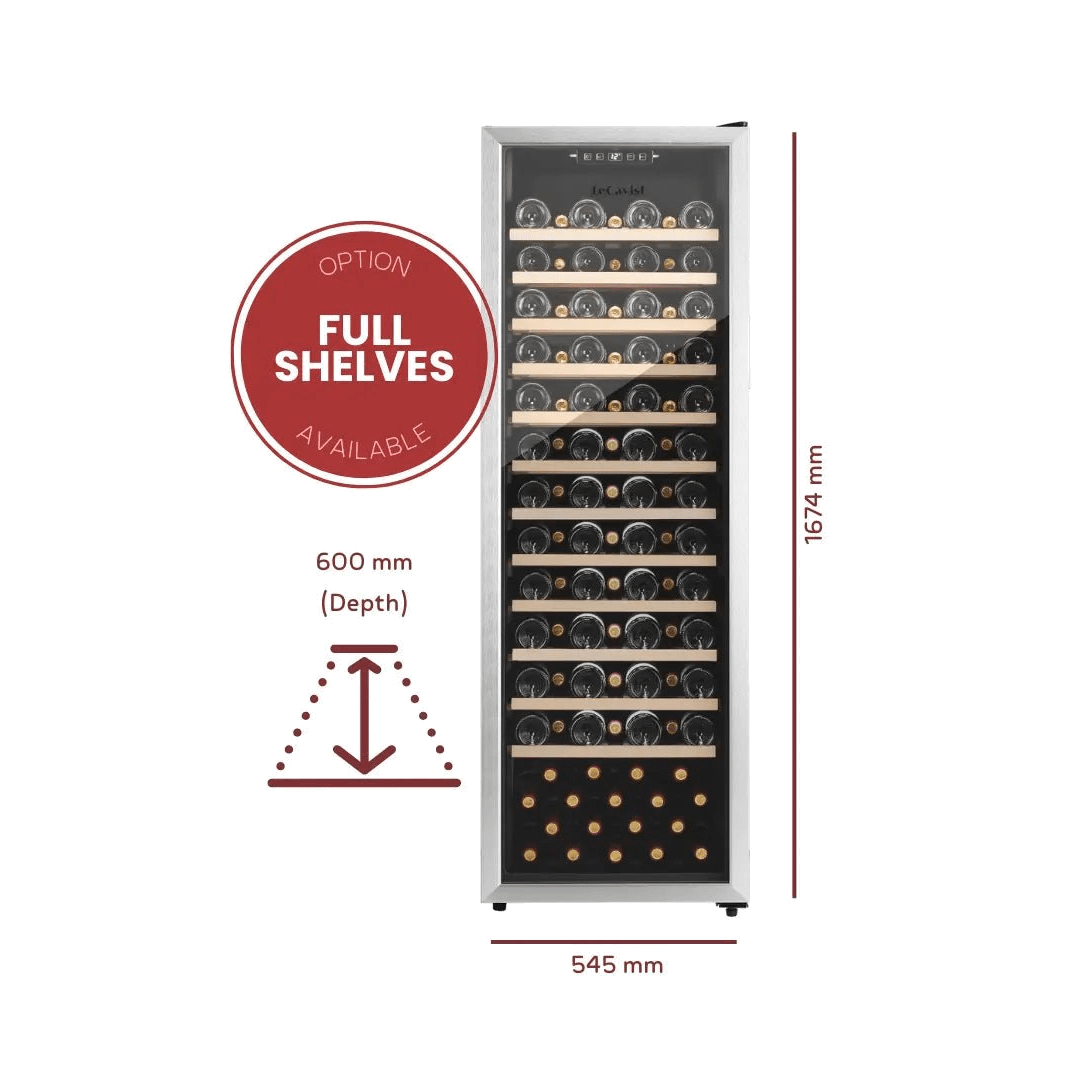 LECAVIST Wine Cabinet - 168 Bottle - Single Zone - Freestanding - Stainless Steel (LEK168PVX) - Freestanding - LeCavist Wine Cabinets