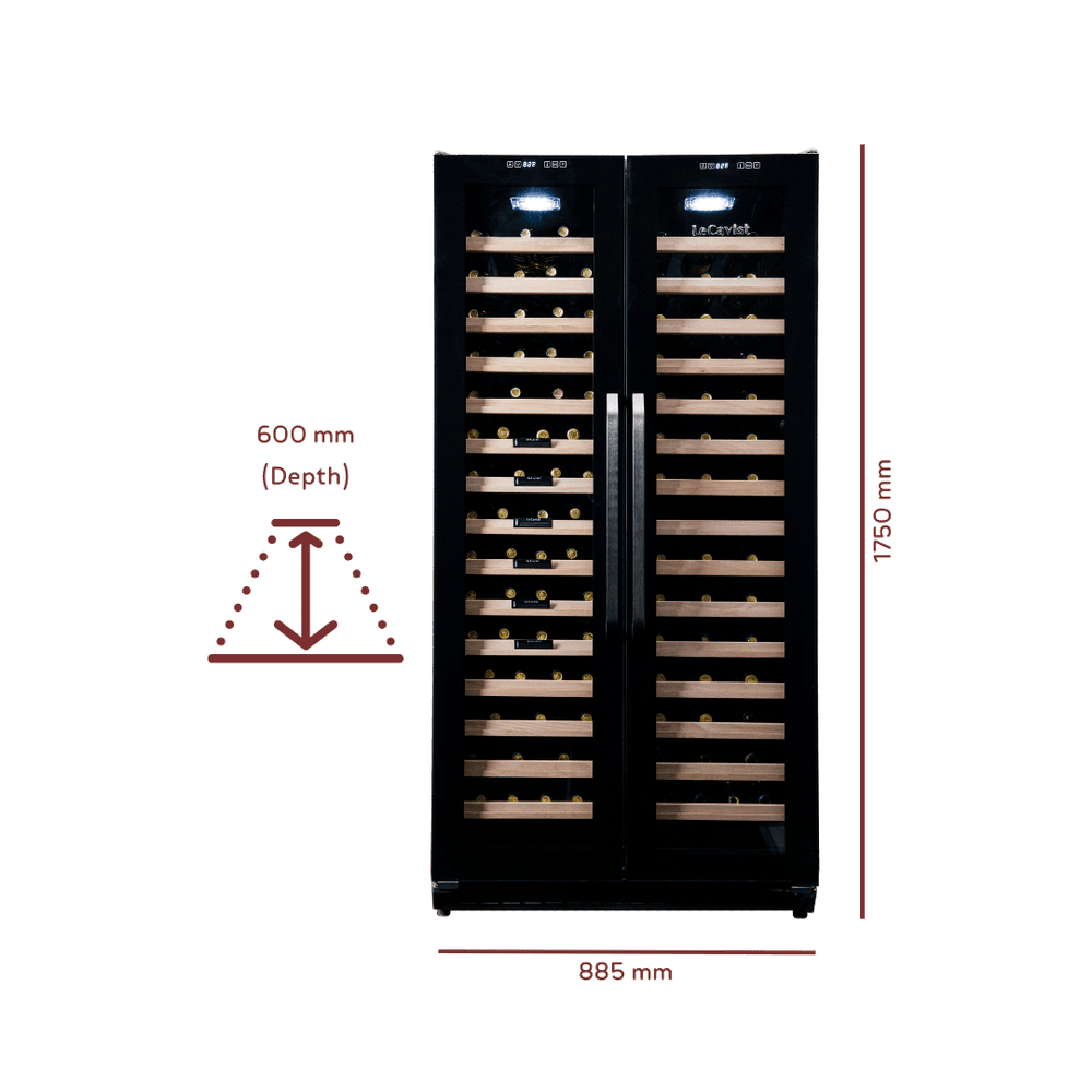 LeCavist Wine Cabinet - 188 Bottle - Dual Zone Side by Side - Built-in - Black - Flexible Beverage & Display Shelves Bundle (LCS200VN2Z2DFLTSH) - Built-In - LeCavist Wine Cabinets