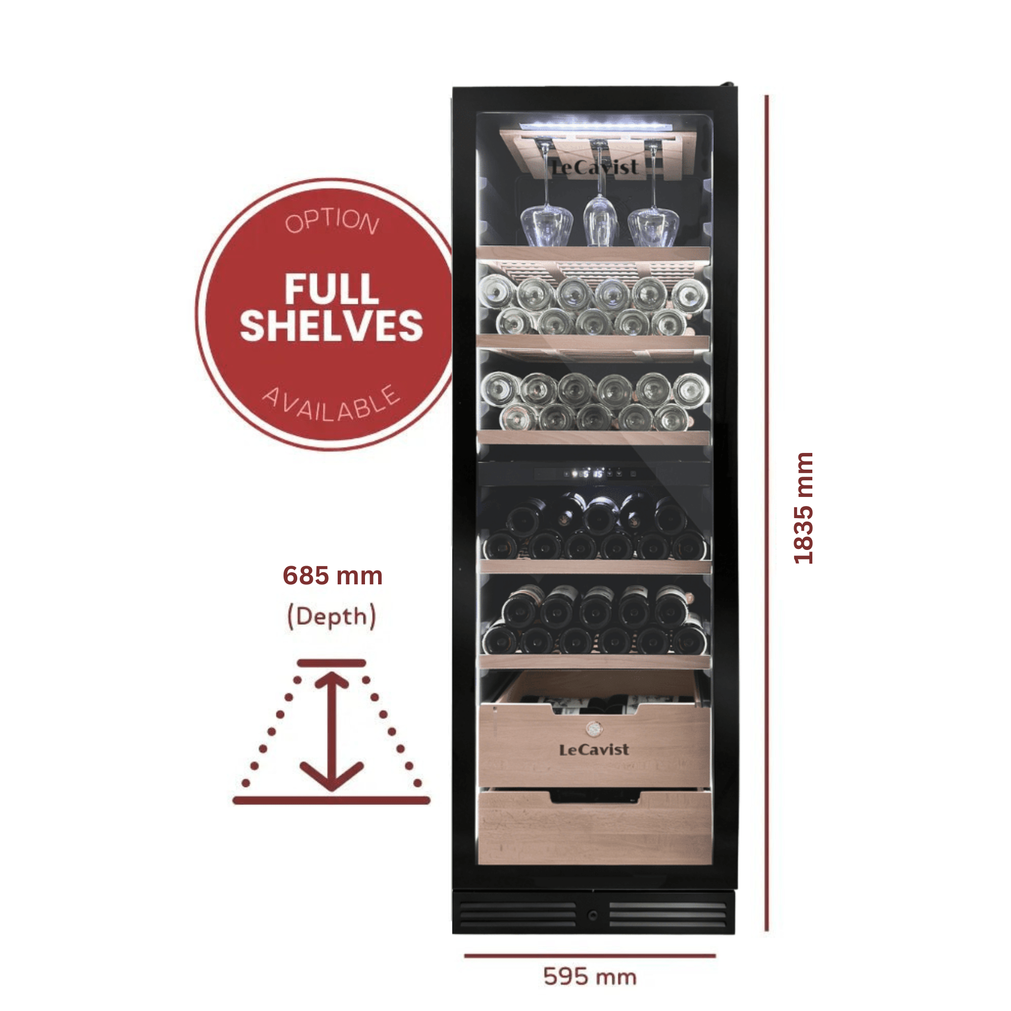LECAVIST Wine Cabinet - 209 Bottle - Dual Zone - Built - In - Black (LCS210VN2ZBI) PRE - ORDER - Built - In - LeCavist Wine Cabinets