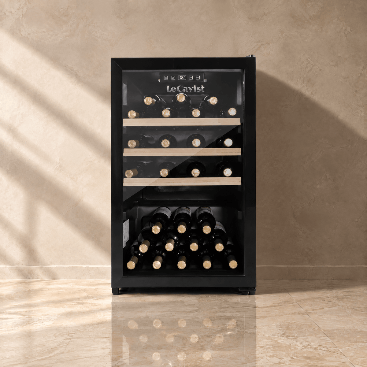 LECAVIST Wine Cabinet - 63 Bottle - Single Zone - Freestanding - Black (LKCV63N) - Freestanding - LeCavist Wine Cabinets