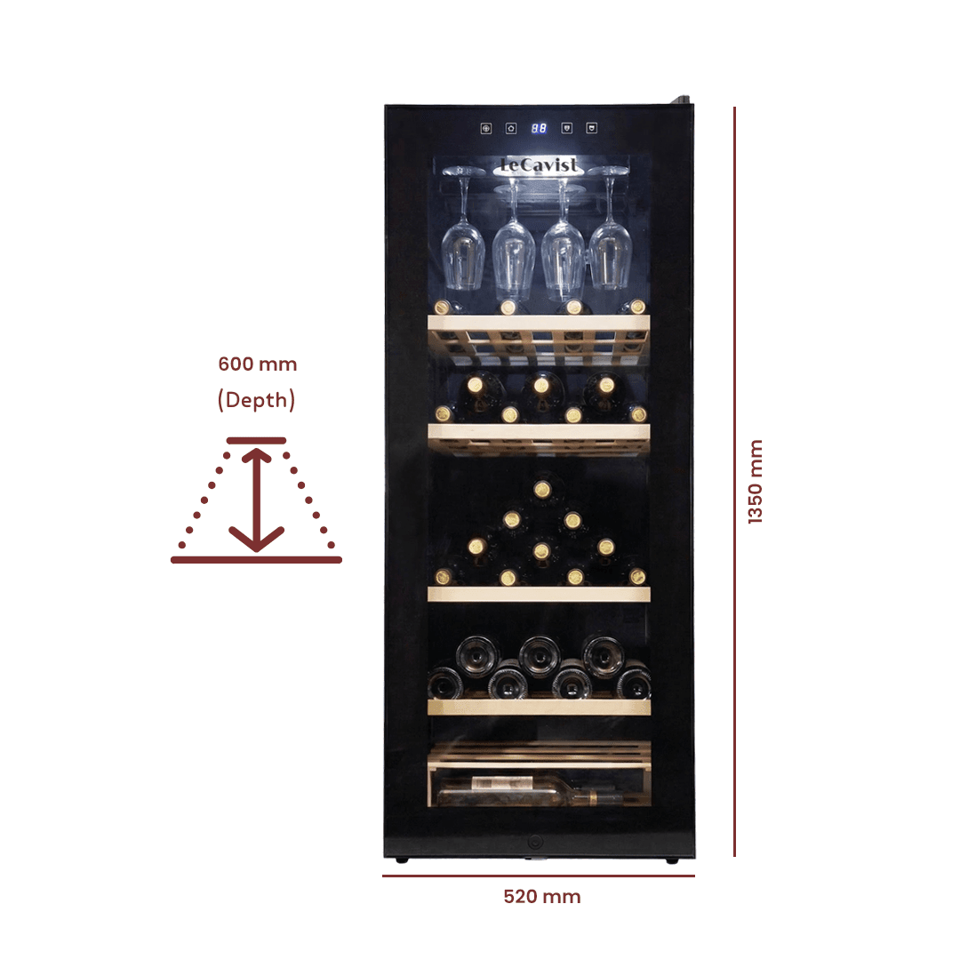 DETAILS: LECAVIST Wine Cabinet - 76 Bottle - Single Zone - Freestanding - Black (LCS100VNFS) PRE-ORDER - Freestanding - LeCavist Wine Cabinets