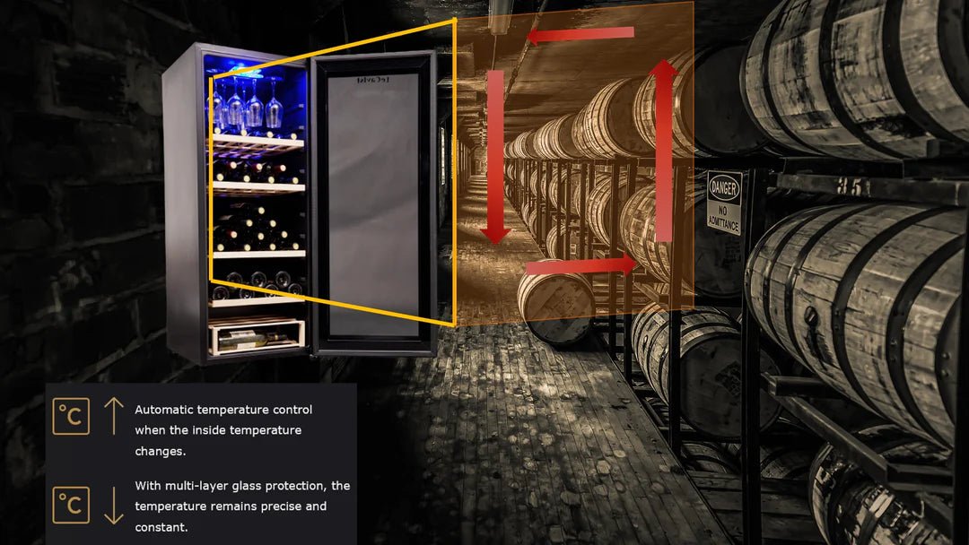 LECAVIST Wine Cabinet - 97 Bottle - Single Zone - Freestanding - Black (LCS100VN) - Freestanding - LeCavist Wine Cabinets