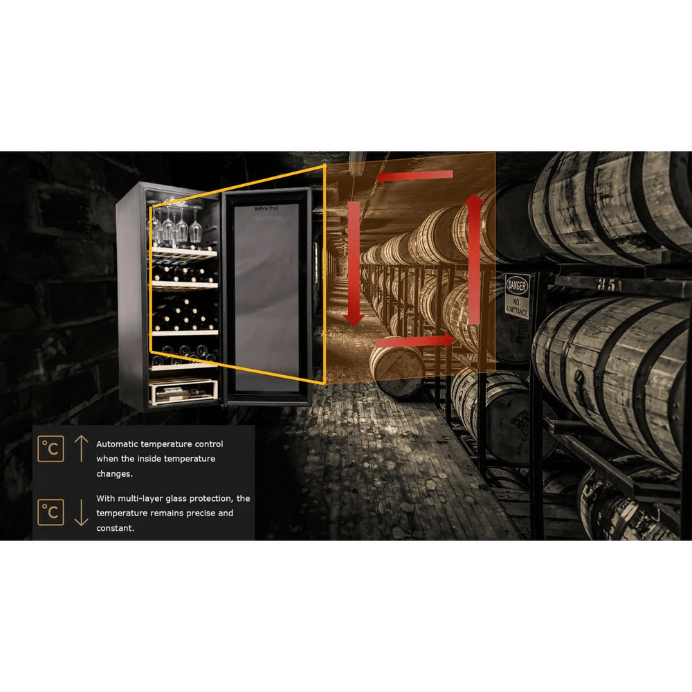 DETAILS: LECAVIST Wine Cabinet - 97 Bottle - Single Zone - Freestanding - Black (LCS100VN) PRE-ORDER - Freestanding - LeCavist Wine Cabinets
