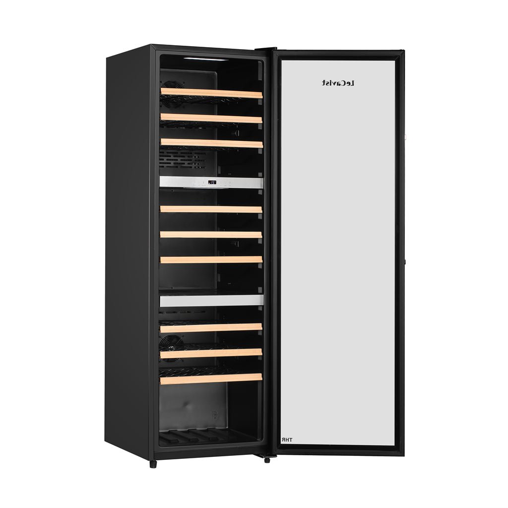 LECAVIST Wine Cabinet - 98 Bottle - Triple Zone - Black with Full Shelves (LEK140VN3ZFS) - Lecavist Wine Cabinets
