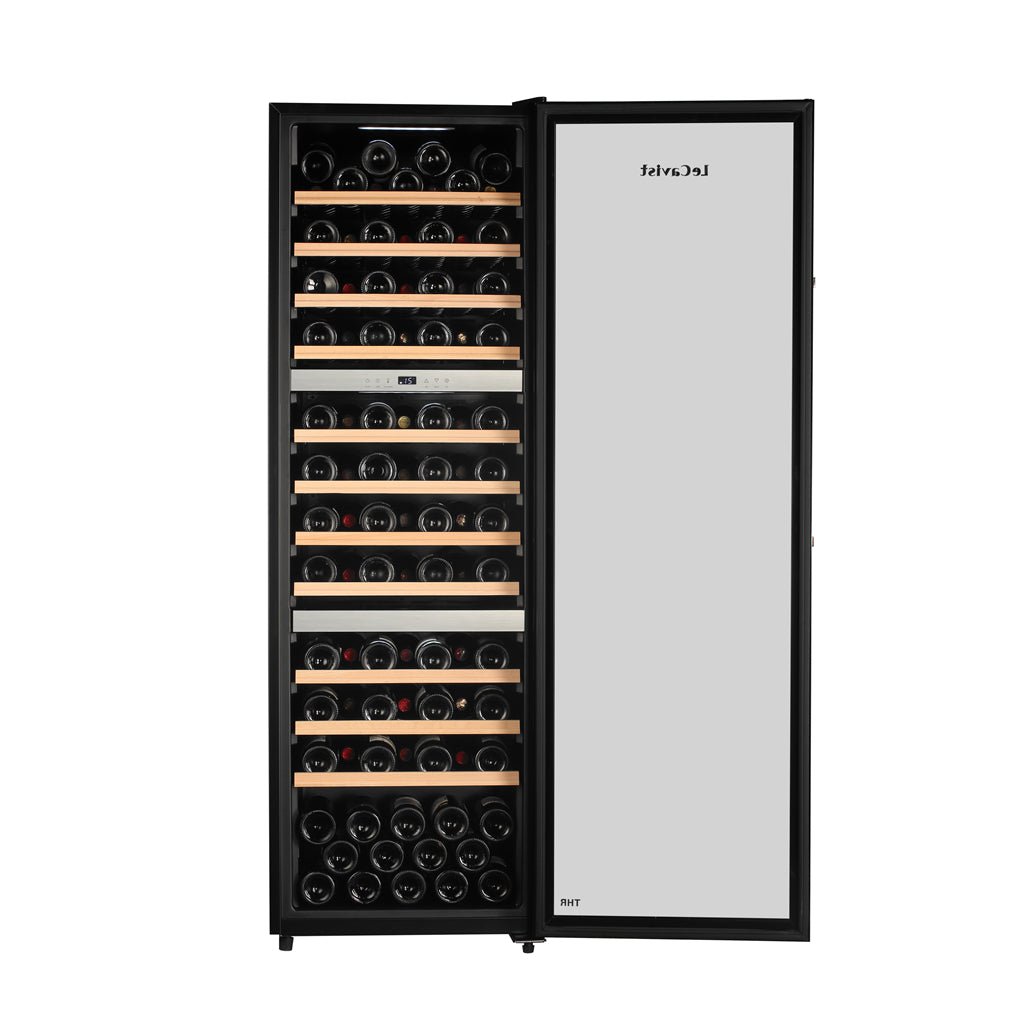 LECAVIST Wine Cabinet - 98 Bottle - Triple Zone - Black with Full Shelves (LEK140VN3ZFS) - Lecavist Wine Cabinets