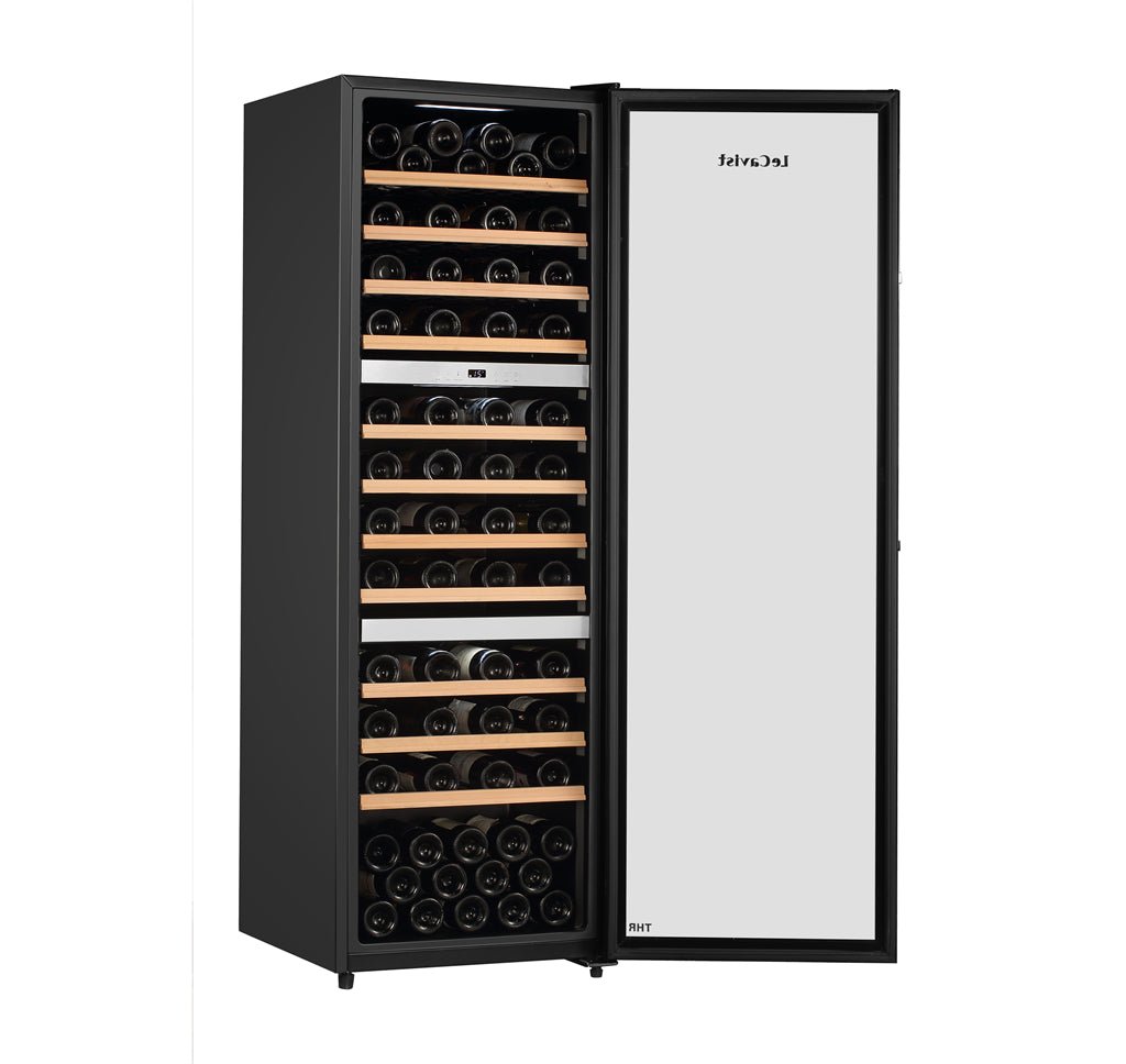 LECAVIST Wine Cabinet - 98 Bottle - Triple Zone - Black with Full Shelves (LEK140VN3ZFS) - Lecavist Wine Cabinets
