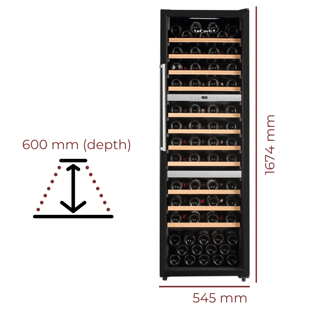 LECAVIST Wine Cabinet - 98 Bottle - Triple Zone - Black with Full Shelves (LEK140VN3ZFS) - Lecavist Wine Cabinets