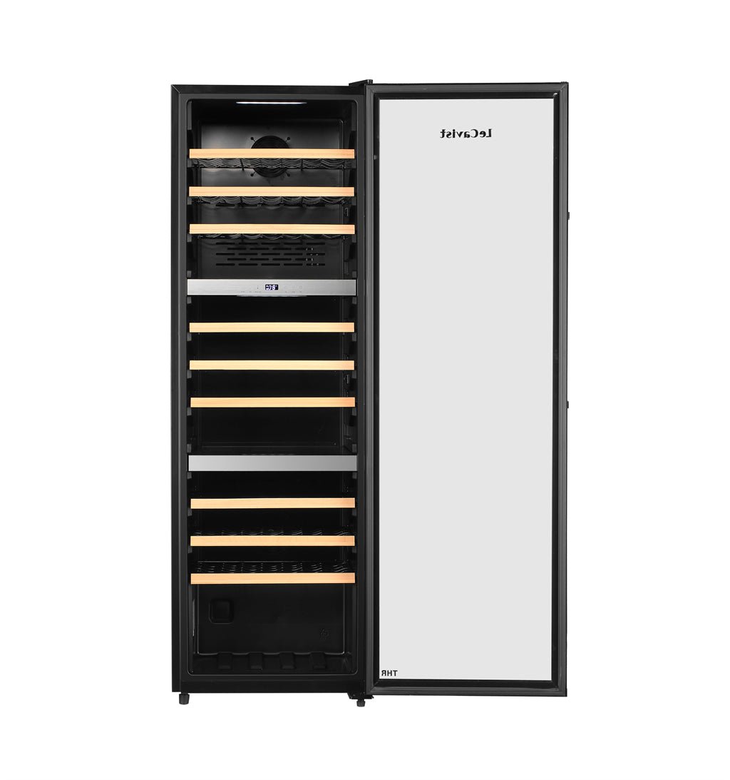LECAVIST Wine Cabinet - 98 Bottle - Triple Zone - Black with Full Shelves (LEK140VN3ZFS) - Lecavist Wine Cabinets