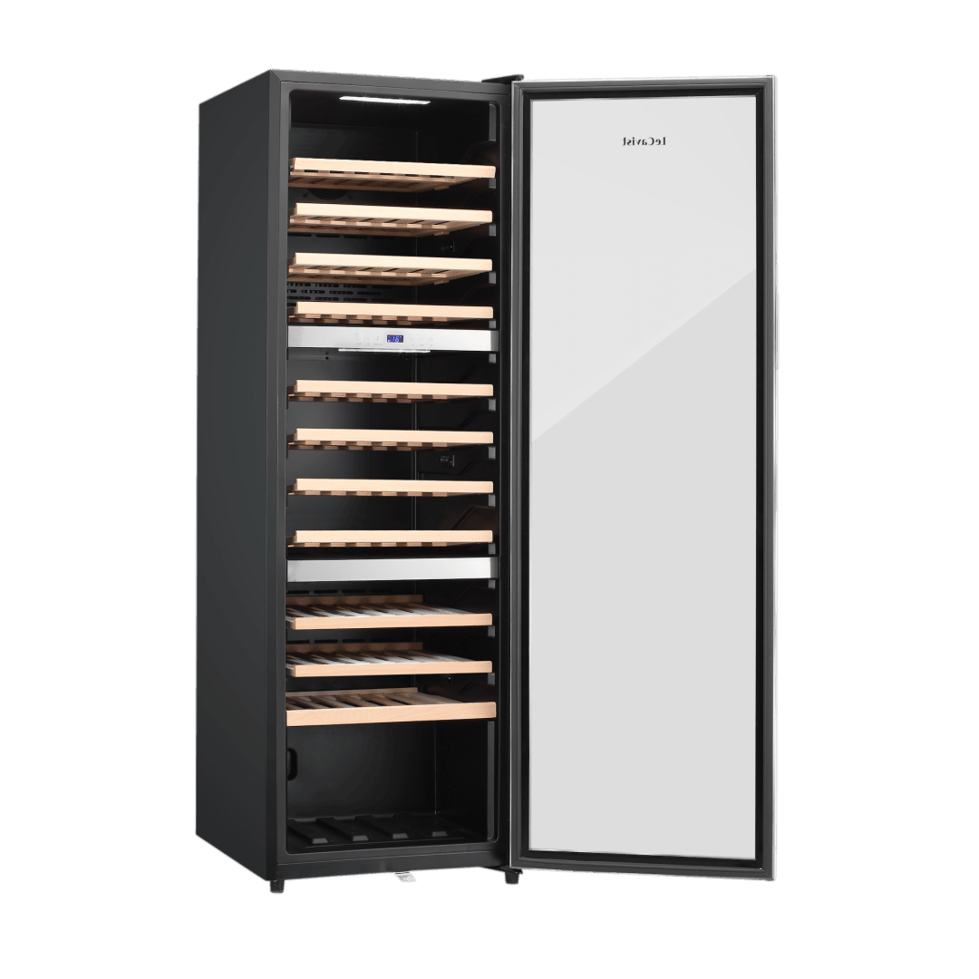 PRODUCT: LECAVIST Wine Cabinet - 98 Bottle - Triple Zone - Freestanding - Stainless Steel (LEK1403ZPVXFS) - Freestanding - LeCavist Wine Cabinets