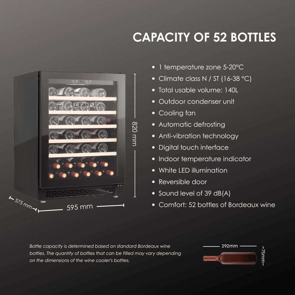 DETAILS: LECAVIST Wine Cabinet Duo – 104 Bottle (2 × 52) – Single Zone – Built-in – Black (LJ52VNBUX2) - Built-In - LeCavist Wine Cabinets