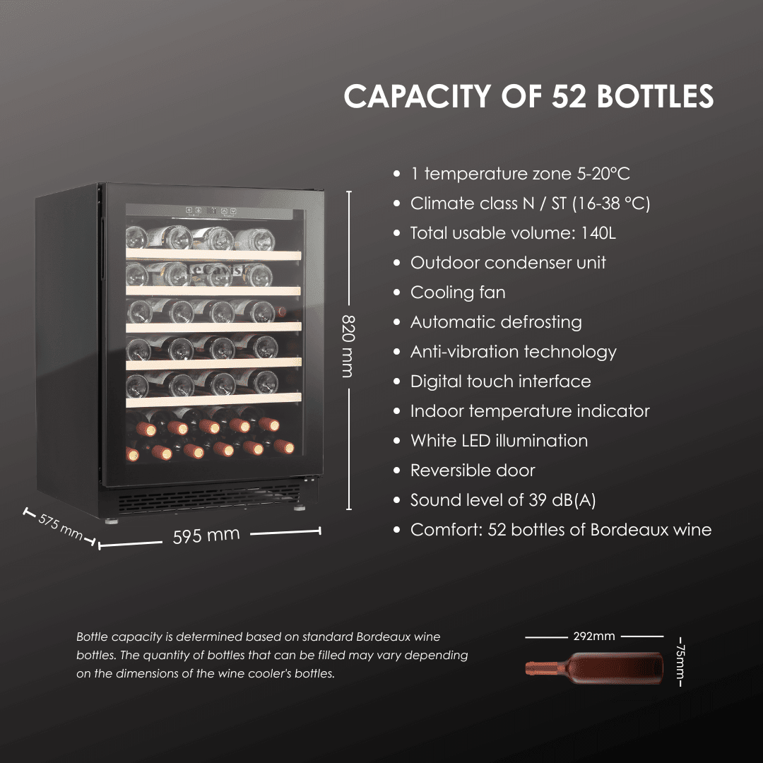 DETAILS: LECAVIST Wine Cabinet Duo – 104 Bottle (2 × 52) – Single Zone – Built-in – Black (LJ52VNBUX2) - Built-In - LeCavist Wine Cabinets