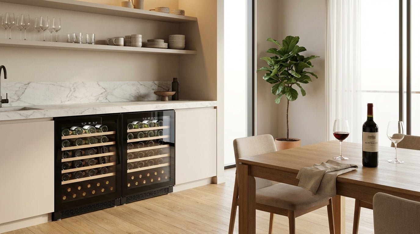 LECAVIST Wine Cabinet Duo – 104 Bottle Capacity (2 × 52) – Single Zone – Built - in – Black (LJ52VNBUX2) - Built - In - LeCavist Wine Cabinets