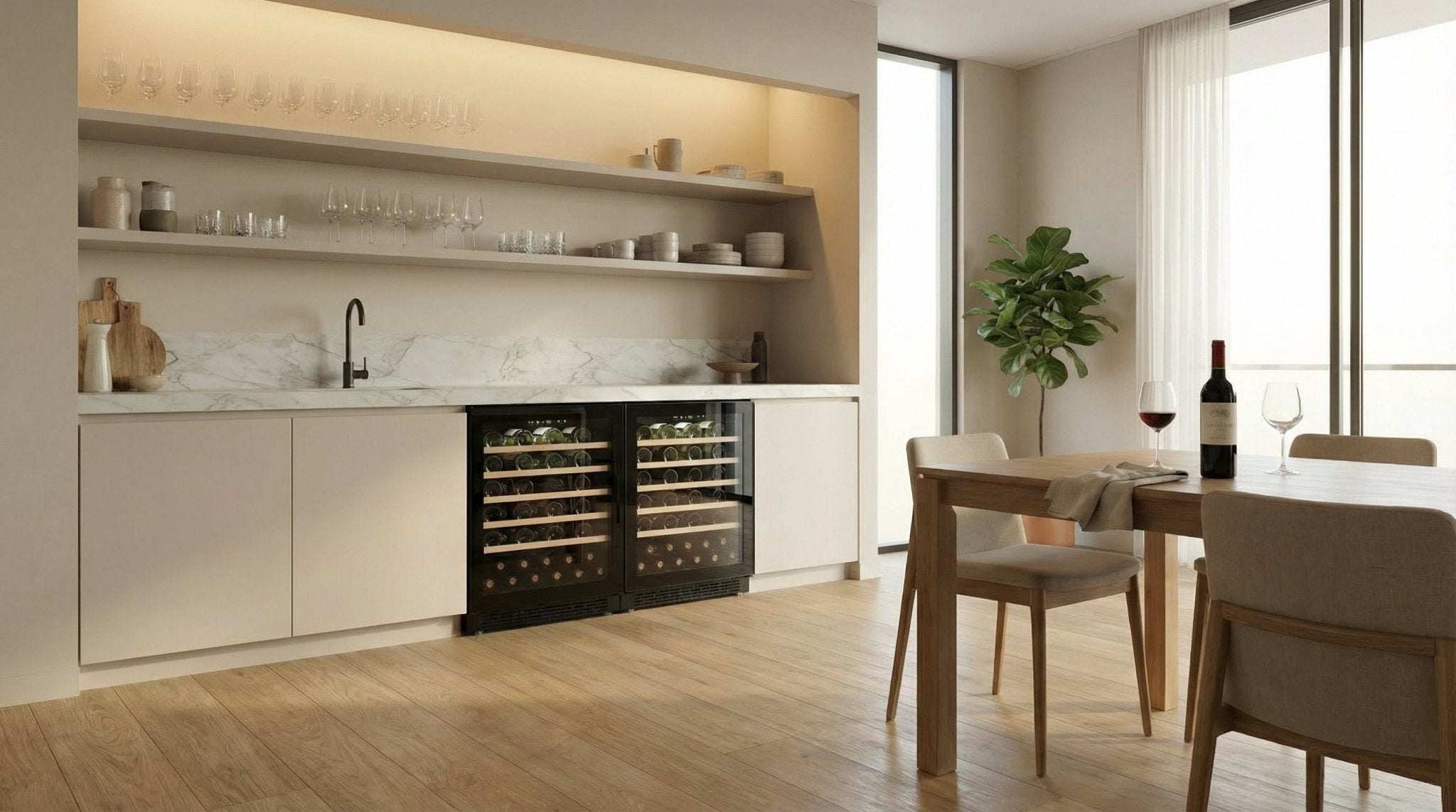 LECAVIST Wine Cabinet Duo – 104 Bottle Capacity (2 × 52) – Single Zone – Built - in – Black (LJ52VNBUX2) - Pre - Order - Built - In - LeCavist Wine Cabinets