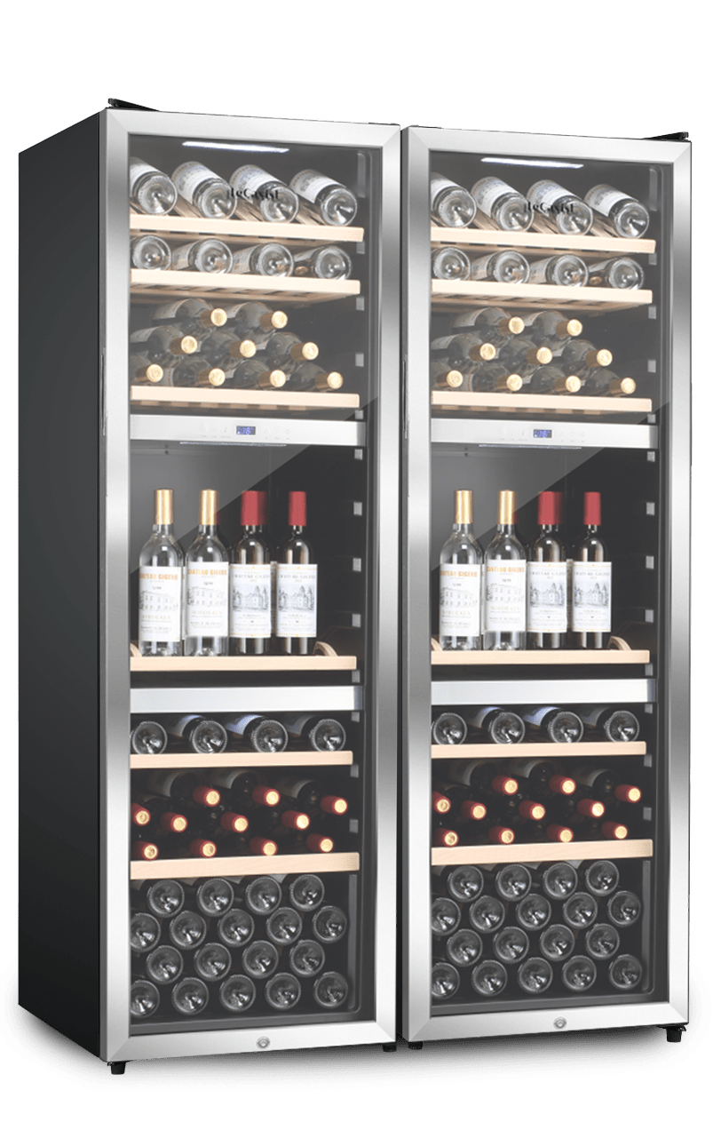 LECAVIST Wine Cabinet Duo - 280 Bottle (2 x 140) - Triple Zone - Freestanding - Stainless Steel (LEK1403ZPVXX2) - Freestanding - LeCavist Wine Cabinets