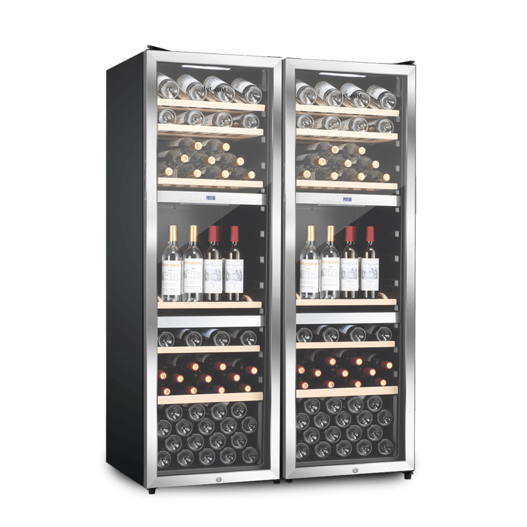 PRODUCT: LECAVIST Wine Cabinet Duo- 280 Bottle (2 x 140) - Triple Zone - Freestanding - Stainless Steel (LEK1403ZPVXX2) - Freestanding - LeCavist Wine Cabinets