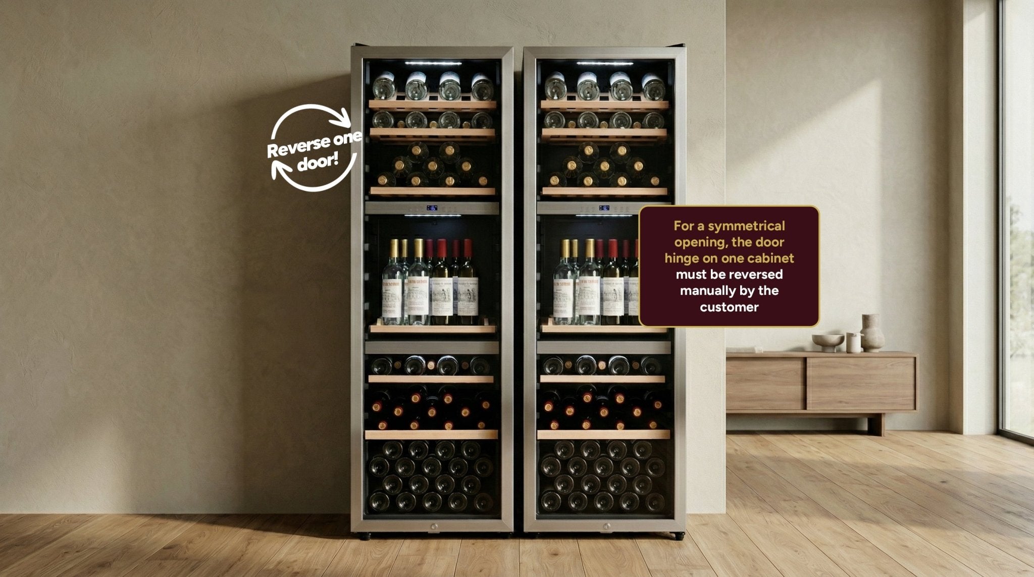 LECAVIST Wine Cabinet Duo - 280 Bottle (2 x 140) - Triple Zone - Freestanding - Stainless Steel (LEK1403ZPVXX2) - Freestanding - LeCavist Wine Cabinets