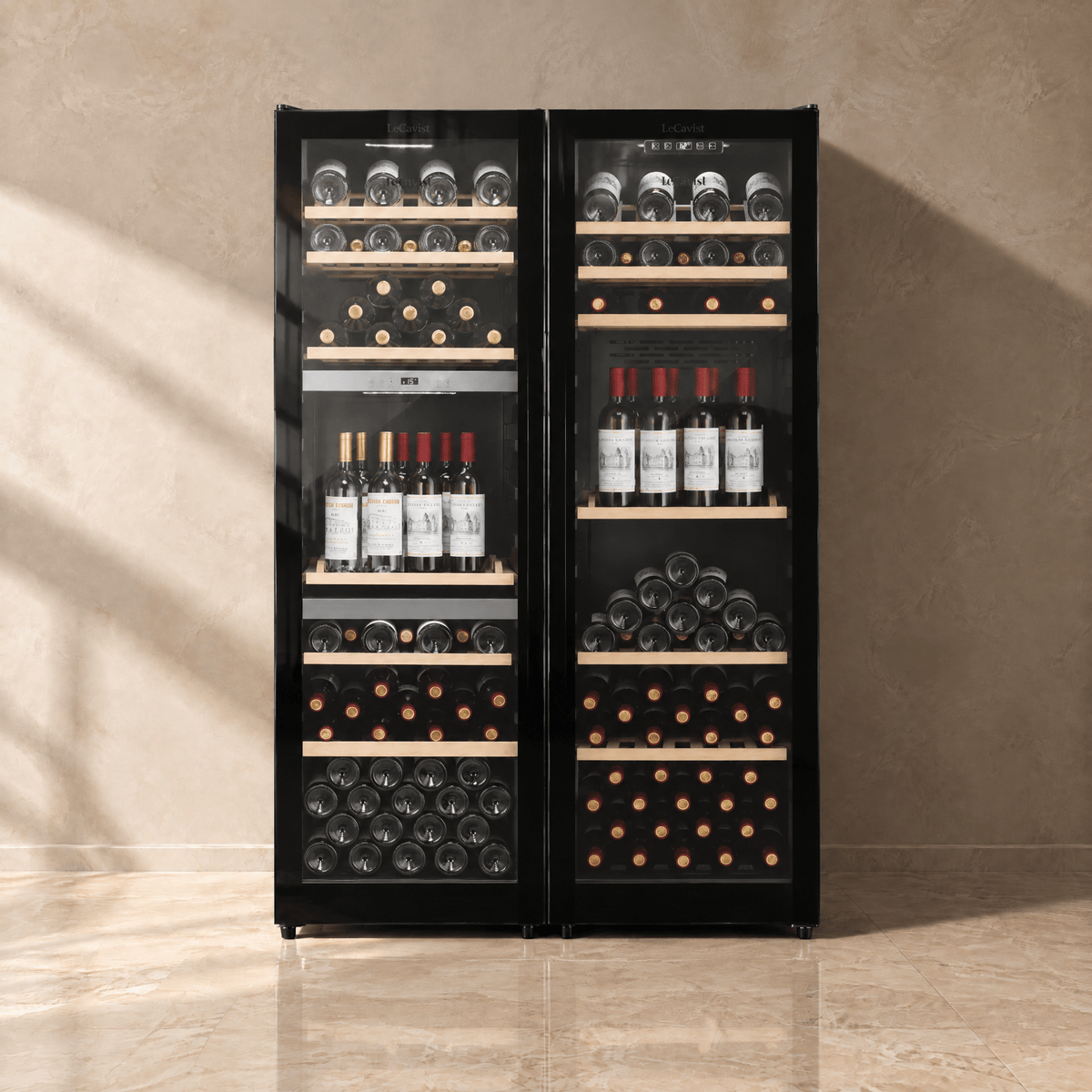 LECAVIST Wine Cabinet Duo - 308 Bottle (140 + 168) - Triple Zone + Single Zone - Freestanding - Black (LEK208PVX2) - Freestanding - LeCavist Wine Cabinets