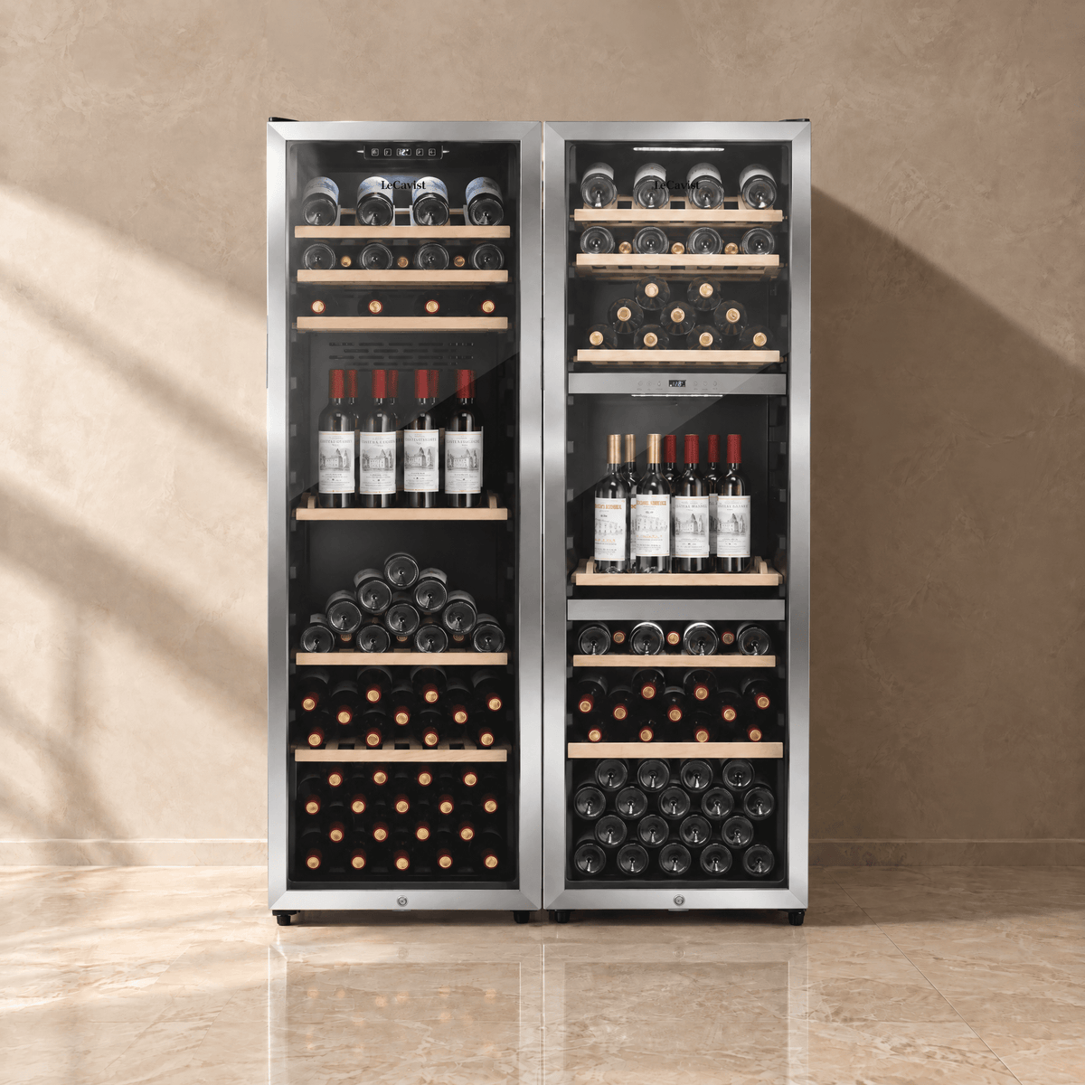 LECAVIST Wine Cabinet Duo - 308 Bottle (140 + 168) - Triple Zone + Single Zone - Freestanding - Stainless Steel (LEK208PVXX2) - Freestanding - LeCavist Wine Cabinets