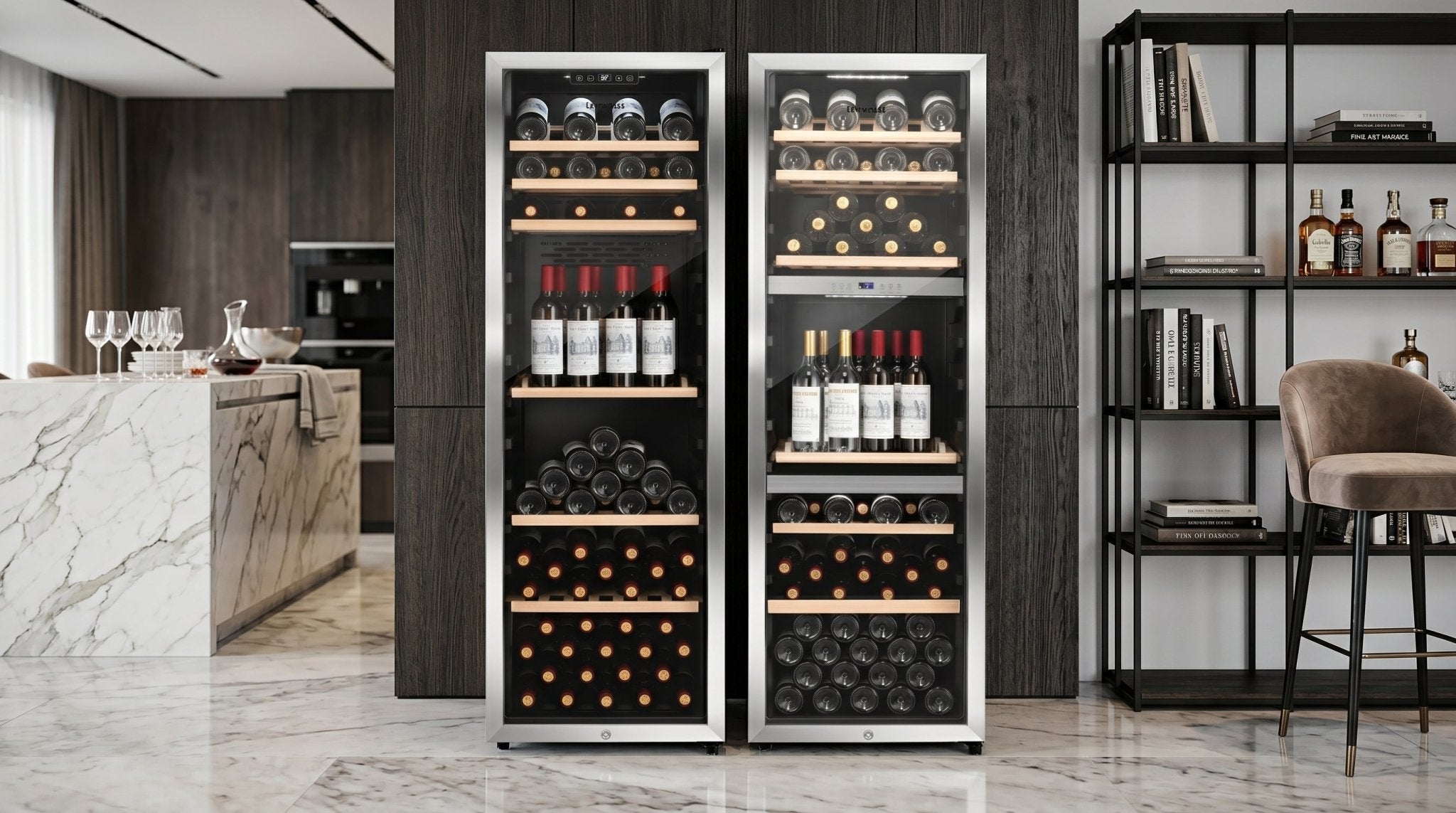 LECAVIST Wine Cabinet Duo - 308 Bottle (140 + 168) - Triple Zone + Single Zone - Freestanding - Stainless Steel (LEK208PVXX2) - Freestanding - LeCavist Wine Cabinets