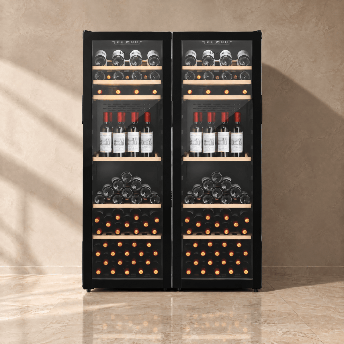 LECAVIST Wine Cabinet Duo – 336 Bottle (2 × 168) – Single Zone – Freestanding - Black (LEK168PVX2) - Freestanding - LeCavist Wine Cabinets