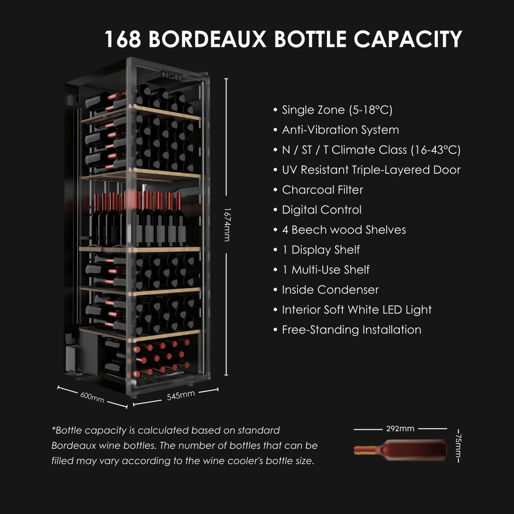 DETAILS: LECAVIST Wine Cabinet Duo – 336 Bottle (2 × 168) – Single Zone – Freestanding - Black (LEK168PVX2) PRE-ORDER - Freestanding - LeCavist Wine Cabinets