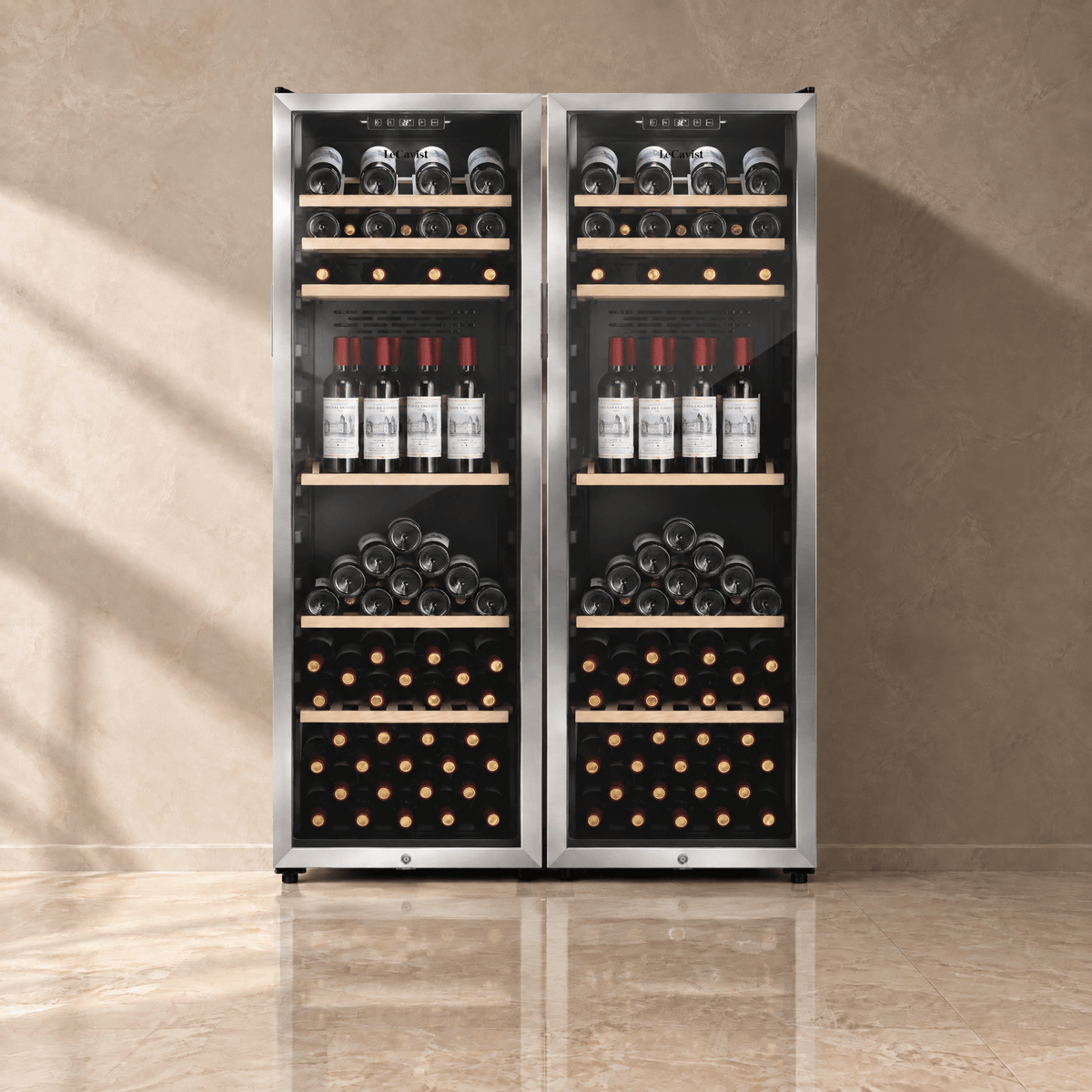 LECAVIST Wine Cabinet Duo - 336 Bottle (2 x 168) - Single Zone - Freestanding - Stainless Steel (LEK168PVXX2) - Freestanding - LeCavist Wine Cabinets
