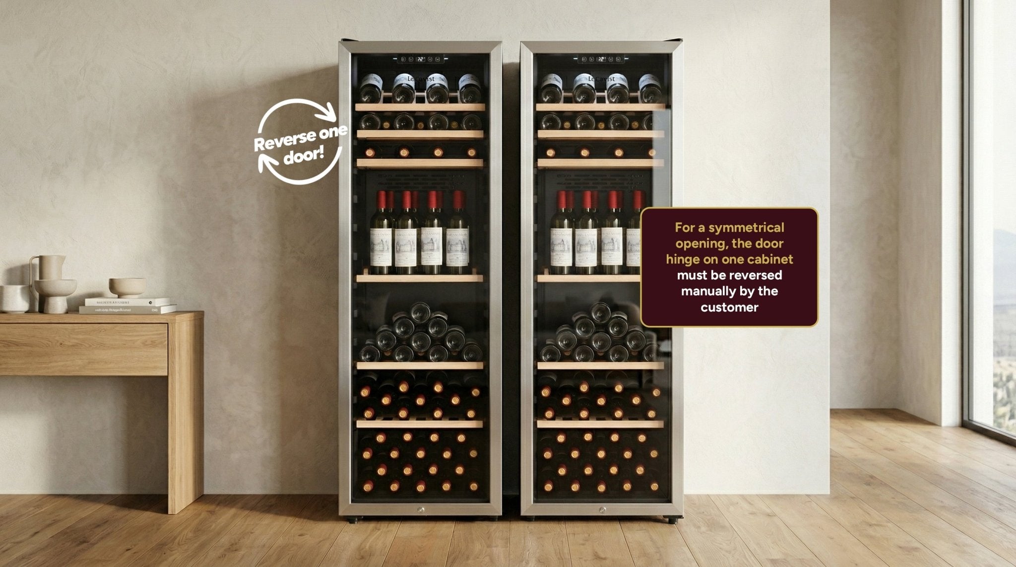 LECAVIST Wine Cabinet Duo - 336 Bottle (2 x 168) - Single Zone - Freestanding - Stainless Steel (LEK168PVXX2) - Freestanding - LeCavist Wine Cabinets