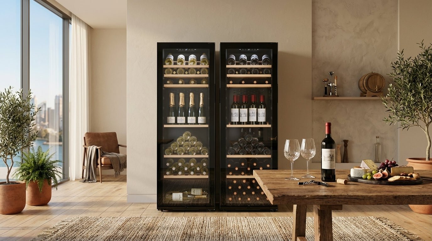 LECAVIST Wine Cabinet Duo – 336 Bottle Capacity (2 × 168) – Single Zone – Freestanding – Stainless Steel (LEK168PVX2) - Freestanding - LeCavist Wine Cabinets