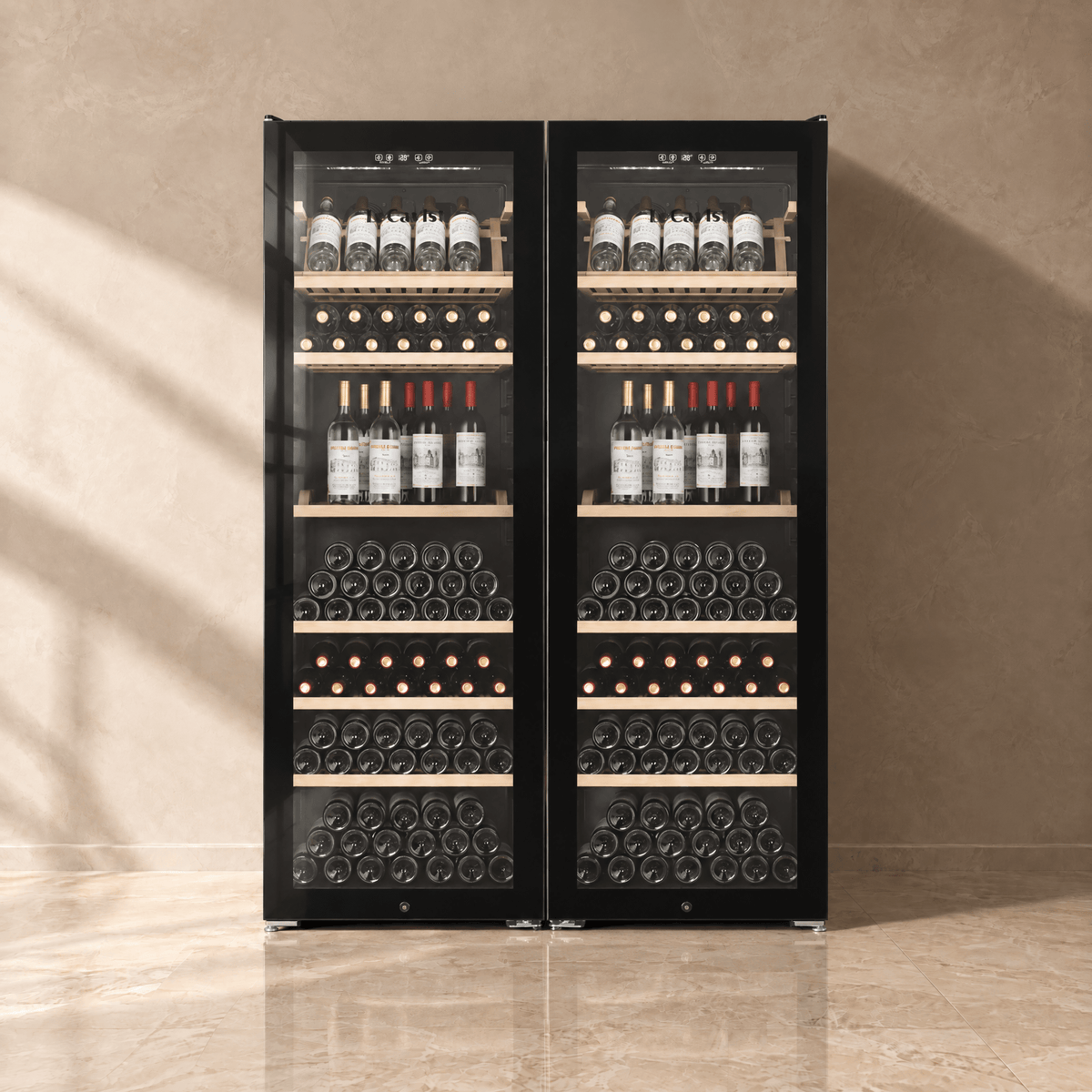 LECAVIST Wine Cabinet Duo – 588 Bottle Capacity (2 × 294) – Single Zone – Freestanding – Black (LJ294VNX2) - Freestanding - LeCavist Wine Cabinets