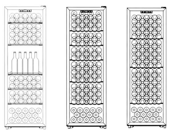 Three cabinets showing comfort, standard and max loading