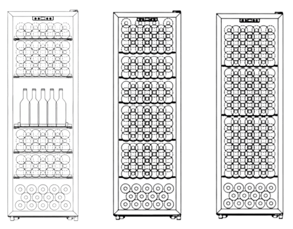 Three cabinets showing comfort, standard and max loading